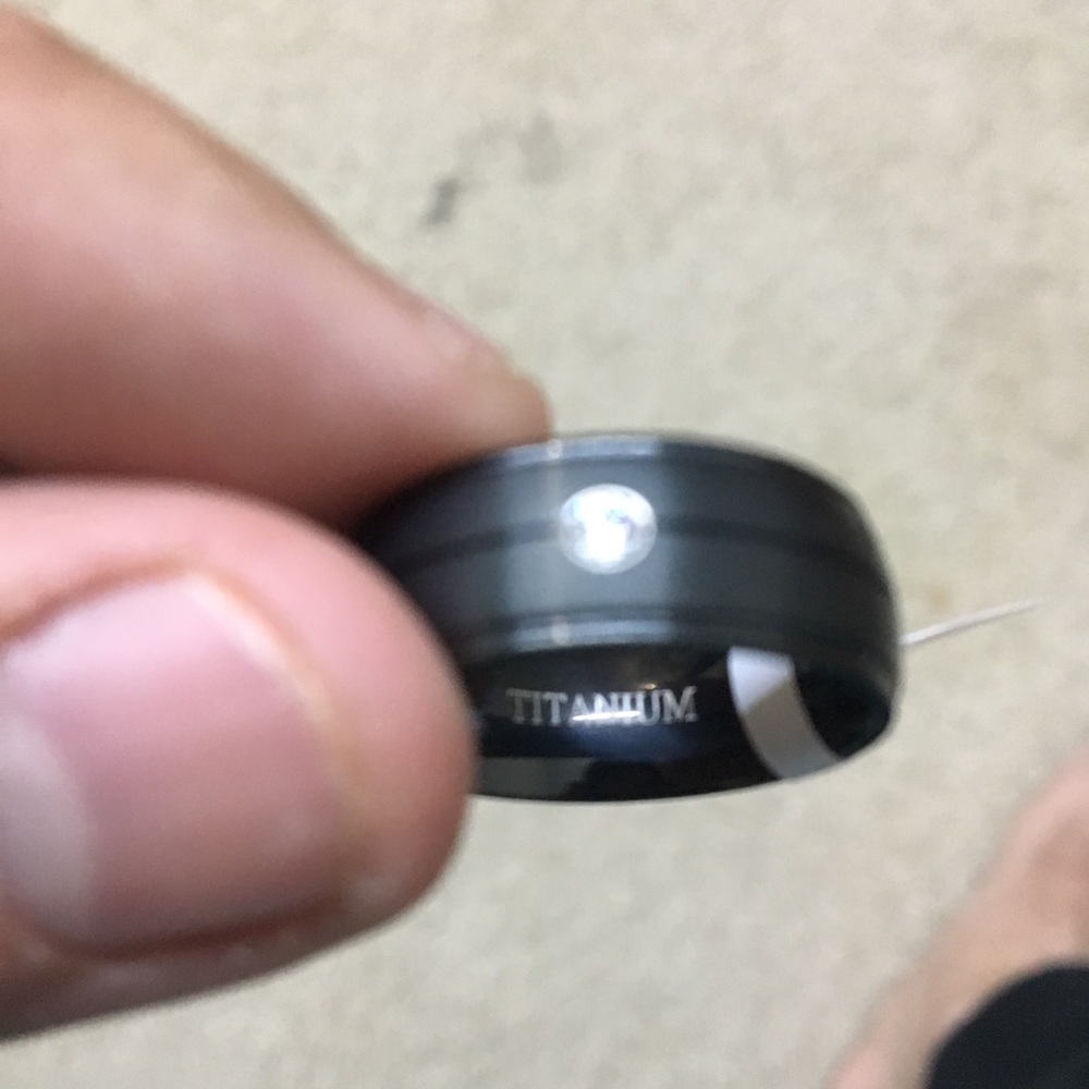 8mm Matt Black Titanium Ring with CZ Size 9-11 - Picture 6 of 8